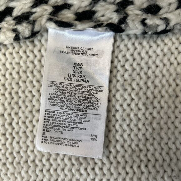 GAP Open Cardigan Sweater Womens XS / Small Oversize White Black Soft Wool Blend - Picture 7 of 10